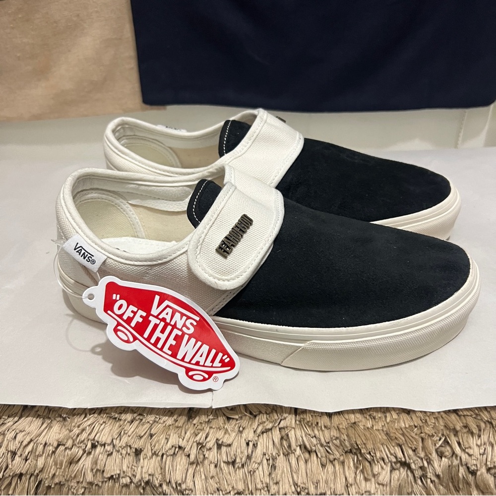 Fear of God/Vans Black and White Slip-On Sneakers